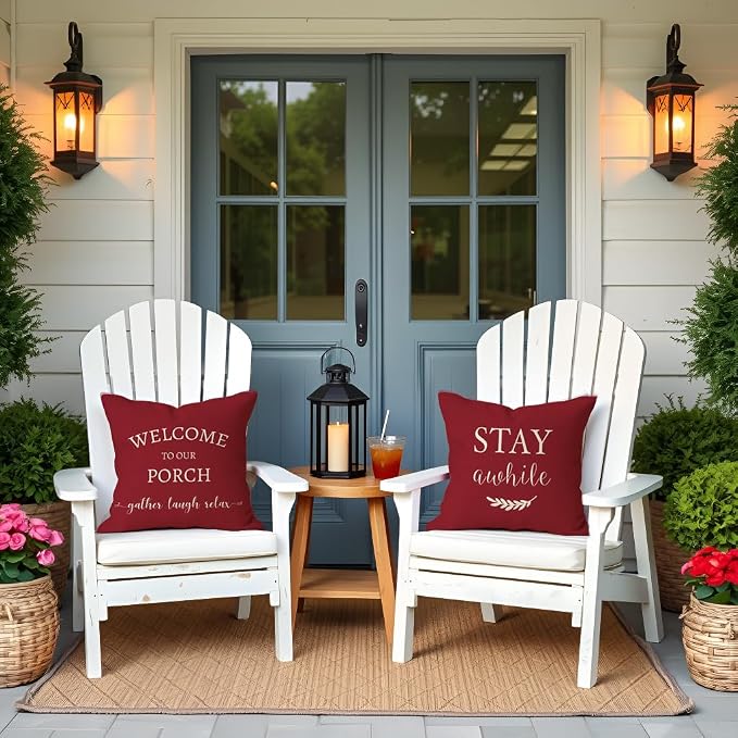 PANDICORN Welcome to Our Porch Stay Awhile Outdoor Decorative Throw Pillow - Image 2