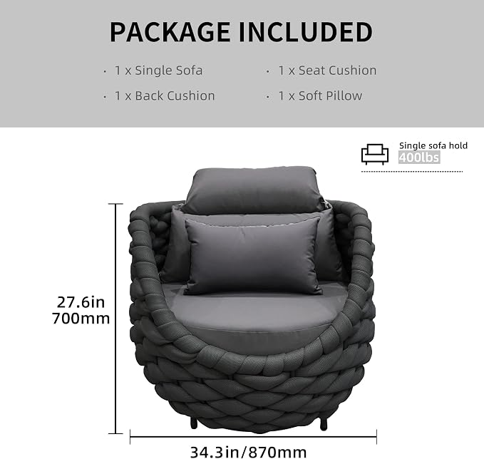 TWT 6 Pieces Patio Sofas All-Weather Rope Balcony Furniture - Image 3