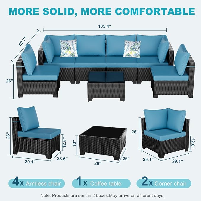Outdoor Wicker Patio Furniture Set, Rattan Sectional Sofa Set - Image 2