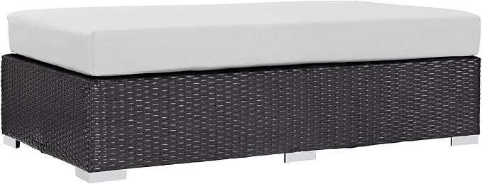 Modway Convene Wicker Rattan Outdoor Patio Rectangle Ottoman in Espresso White - Image 3