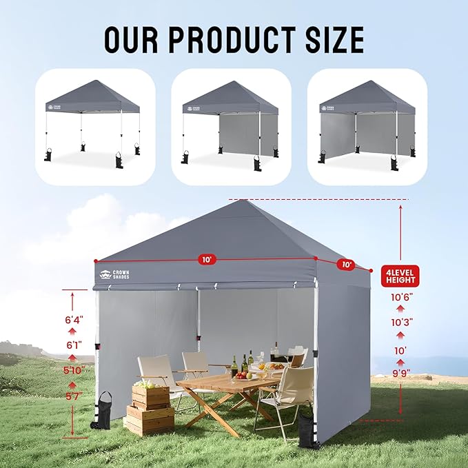 CROWN SHADES 10x10 Pop Up Canopy Tent Instant Commercial 1-Person Setup - Image 6