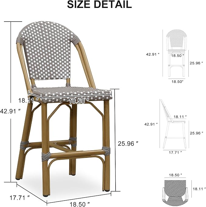 PURPLE LEAF French Counter Height Bar Stools Set of 2 Bamboo Print Finish - Image 3