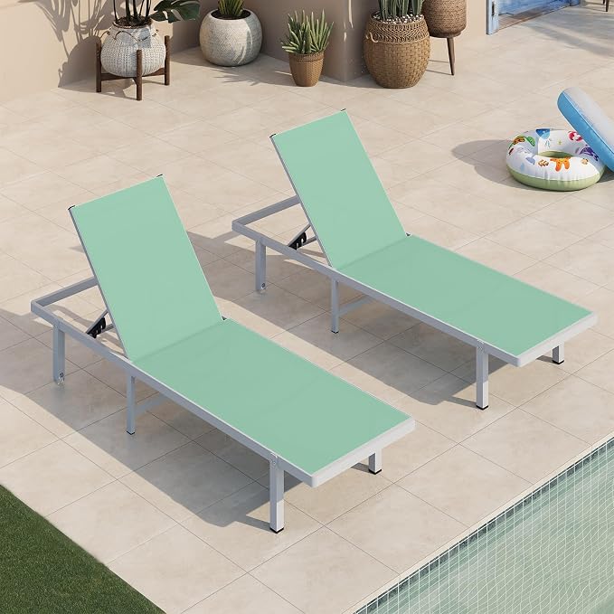 Aluminum Outdoor Lounge Chairs Set of 2, Pool Lounge Chairs by Oasbira