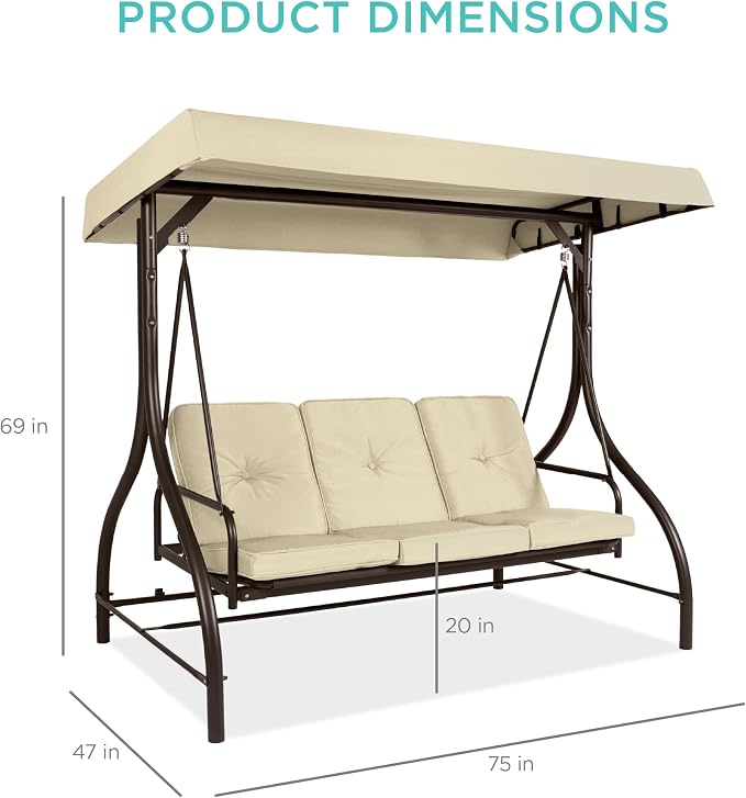 Best Choice Products 3-Seat Outdoor Large Converting Canopy Swing Glider - Image 7