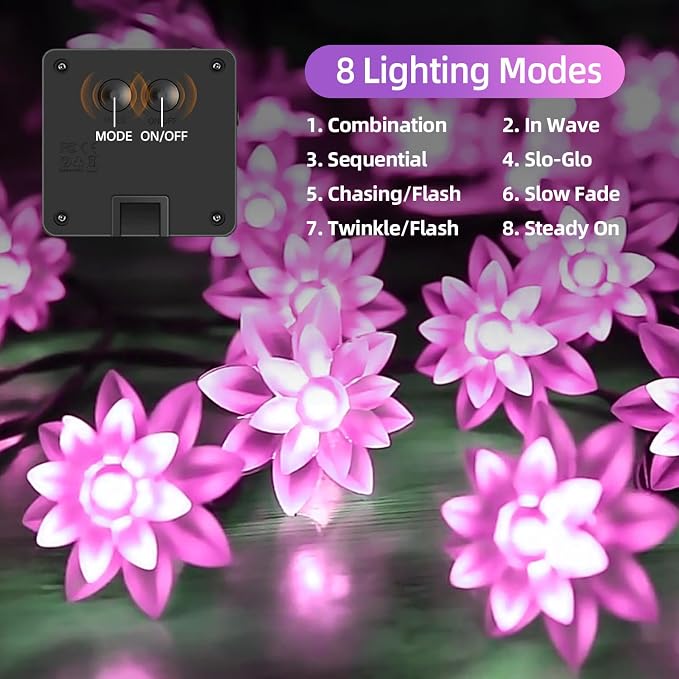 ITICdecor Solar Flower String Lights Outdoor Waterproof 50 LED Upgraded Flower - Image 2