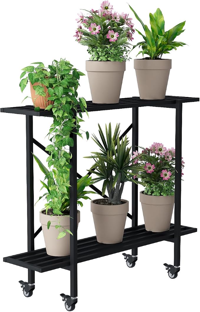 Zhongma 2 Tier Metal Sturdy Narrow Plant Stand by Zhongma