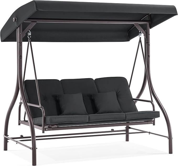 MCombo 3-Seat Outdoor Patio Swing Chair, 2-in-1 Convertible Porch Swing Glider by MCombo