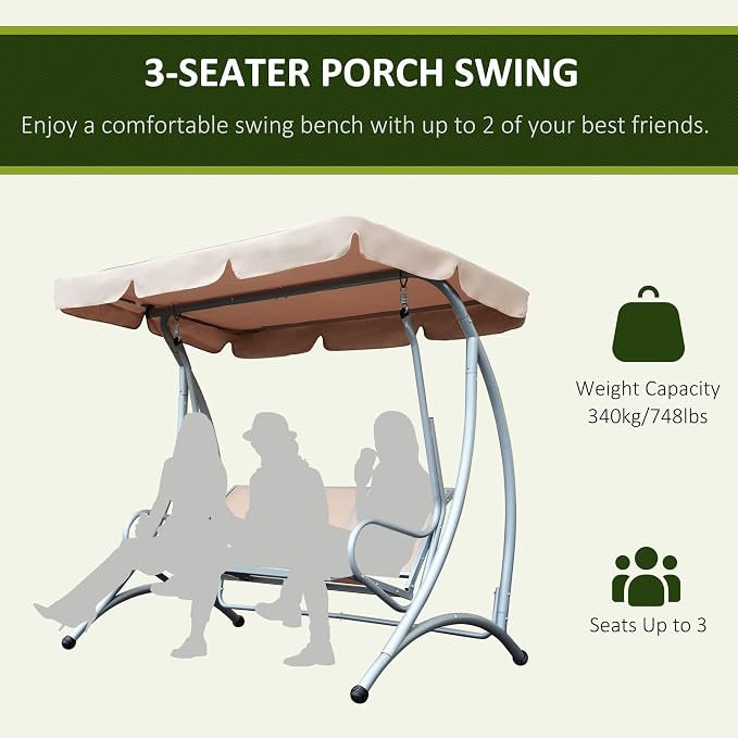 Outsunny 3-Seat Outdoor Porch Swing Chair, Patio Swing Glider - Image 6