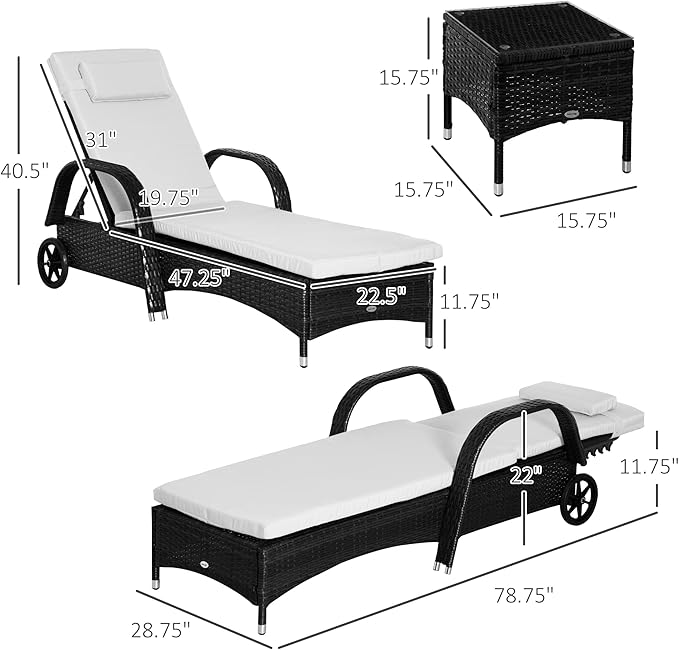 Outsunny Wicker Outdoor Chaise Lounge Chair Set of 3 - Image 3