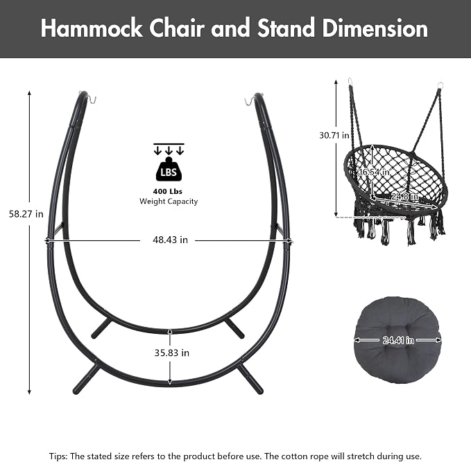 ANOW Hammock Swing with Stand Included, Outdoor Hanging Swing Chair with Stand - Image 3