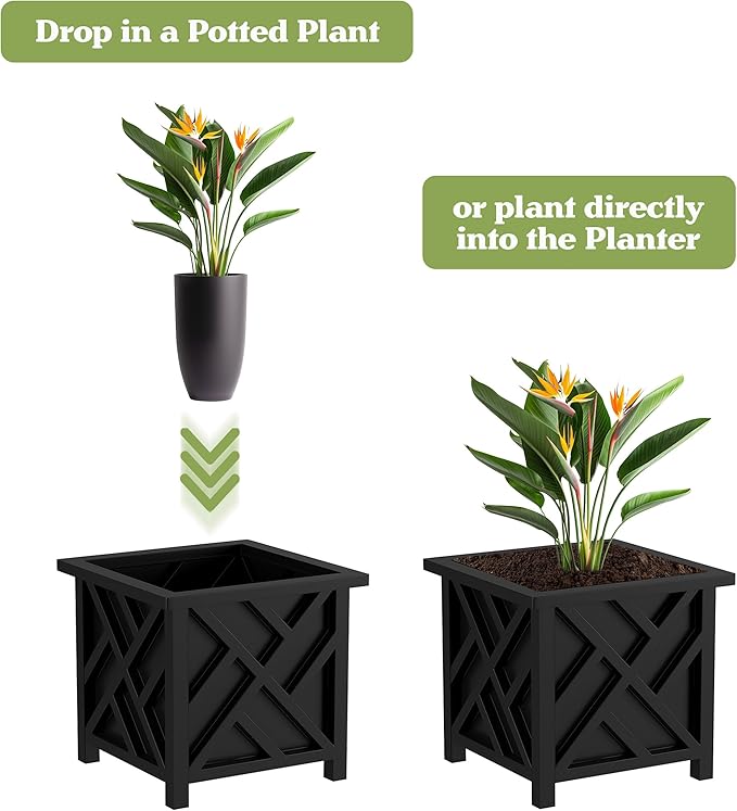 Lattice Design Planter Box 2-Pack – 14.75-Inch Decorative Outdoor Flower or - Image 2