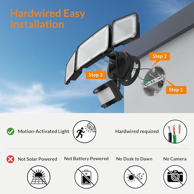 LEPOWER LED Motion Sensor Security Lights, 3 Head Motion Detected, Waterproof - Image 5
