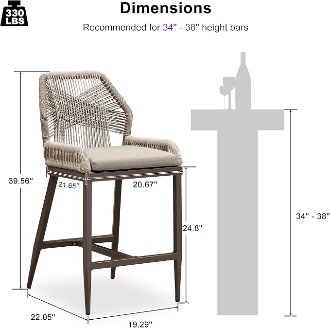 PURPLE LEAF Patio Sunbrella Counter Height Bar Stools 24" H Set of 2 Modern - Image 2