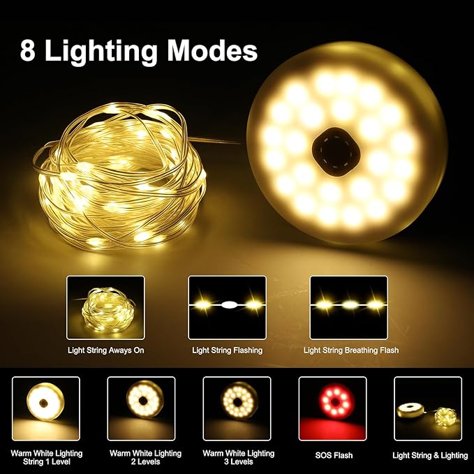 SMY Lighting 4 in 1 Solar Camping String Lights, 42.6Ft Ultra Long String - Image 3