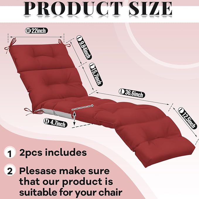 Kigley 2 Pcs Chaise Lounge Cushions 75 x 22 x 5 Inches Soft Lounge Chair - Image 2