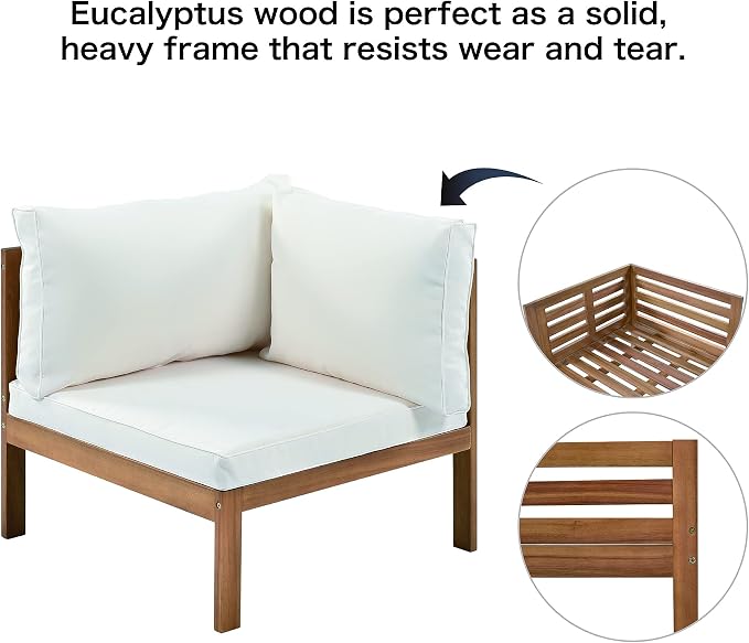 Outdoor Eucalyptus Wood 4 Piece Sectional Sofa Set - Image 6