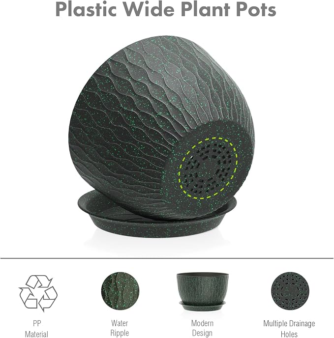 12/10/9 inch Large Plant Pots, 3 Pack Wide Flower Pots - Image 4