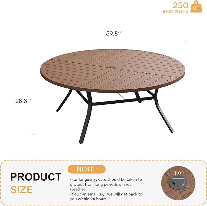 VICLLAX Round Patio Table with Adjustable Umbrella Hole - Image 3