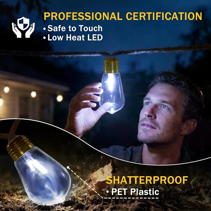 Outdoor String Lights, 24FT 20 LED Bulbs Shatterproof Patio String Lights - Image 3
