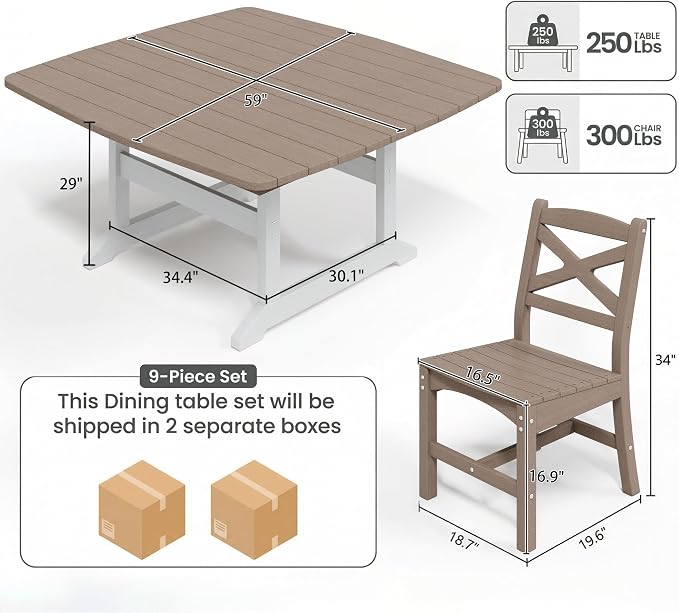 Outdoor Dining Set, HDPE 9-Piece Patio Table and Chairs Set, All-Weather - Image 3
