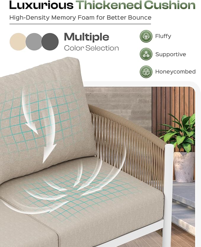 Aluminum Outdoor Sofa Armchair, HDPE Rope Patio Couch - Image 6