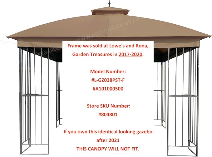 Canopy Top for Garden Treasures 10 ft x 10 ft Brown Metal Square Semi- Gazebo - Image 3