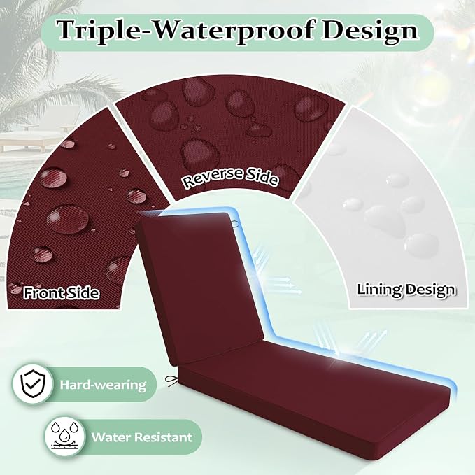 Cozyide Chaise Lounge Cushions Outdoor 72"x21"x3", Waterproof Lounge Chair - Image 2