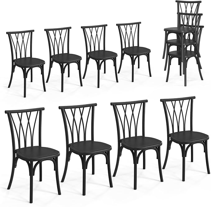 VINGLI Plastic Outdoor Dining Chairs Set of 8, Stackable Patio Dining Chairs by VINGLI