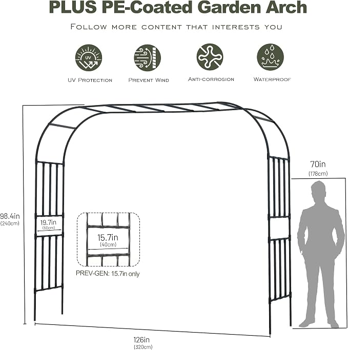 Square Tube Garden Arch Trellis, 10.5FT x 8.2FT Metal Arbor, Outdoor Trellis - Image 2