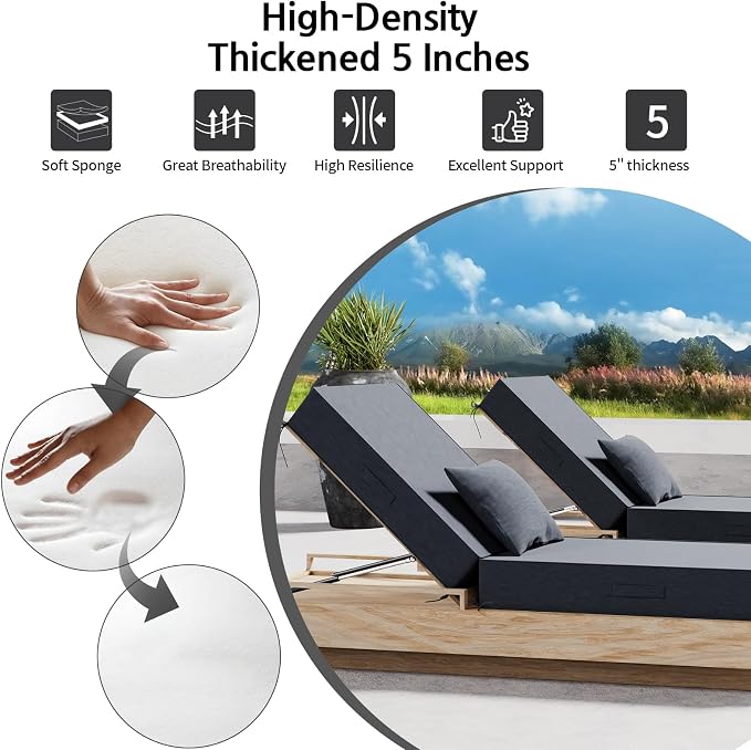 Outdoor Water-Resistant Olefin Chaise Lounge Cushions - Image 4