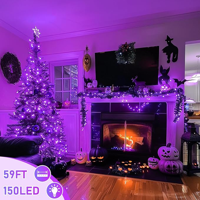 JMEXSUSS 150 LED Purple Christmas Lights Indoor, 8 Modes Connectable String - Image 4