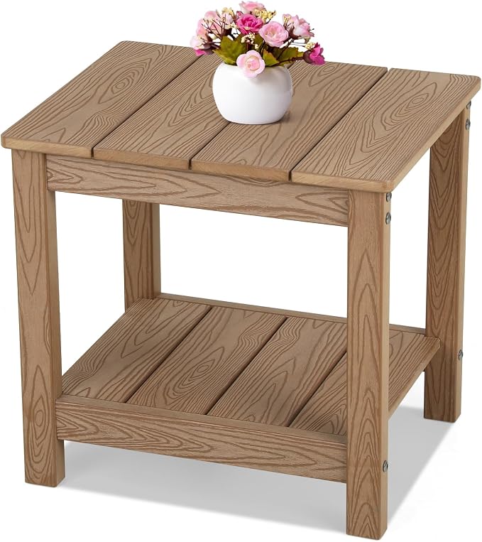 Stoog Outdoor Side Table, Weather Resistant 2-Tier Rectangle Patio End Table by Stoog