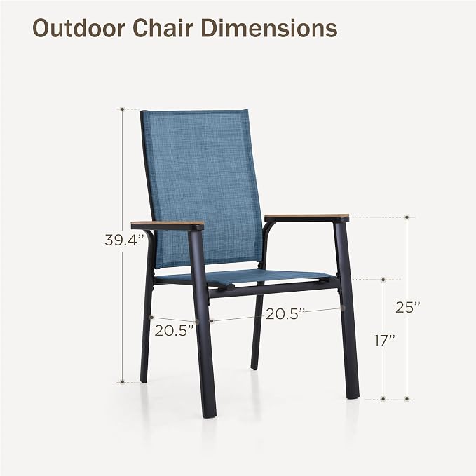 PHI VILLA 5 PCS Patio Dining Set, 4 Outdoor Aluminum Stackable Sling Chairs - Image 7