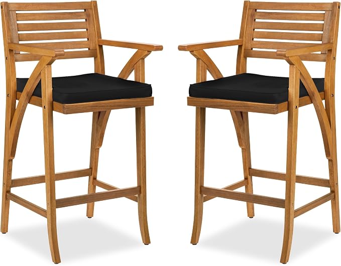 Best Choice Products Set of 2 Outdoor Acacia Wood Bar Stools Bar Chairs by BestChoiceProducts