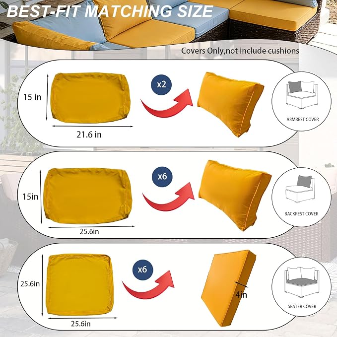 Outdoor Cushions Covers for Patio Furniture, Patio Cushion Covers Replacement - Image 2
