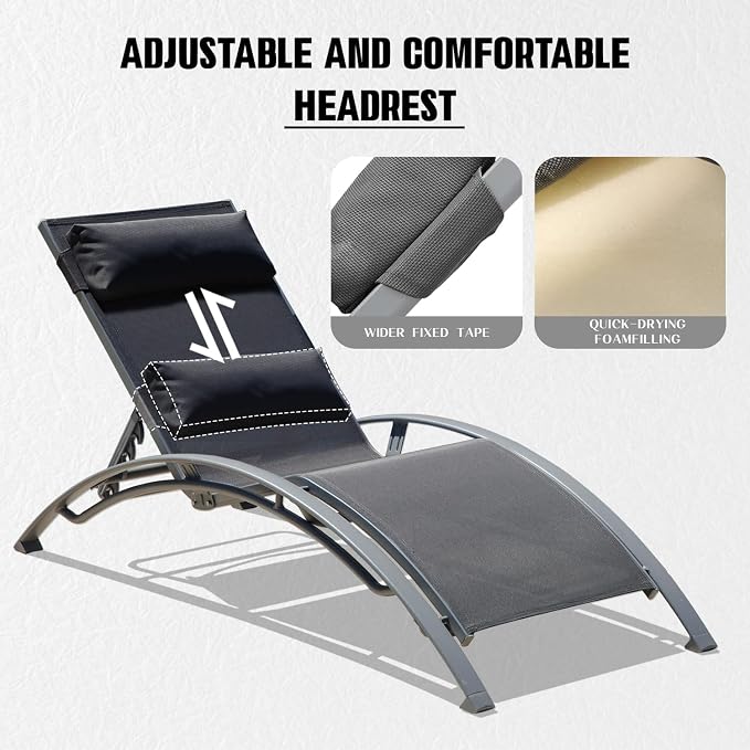 Domi Pool Lounge Chairs Set of 2, Adjustable Aluminum Outdoor Chaise Lounge - Image 6