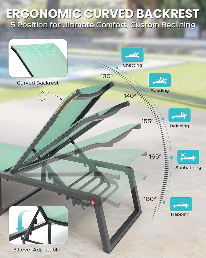 Aluminum Chaise Lounge Chair Outdoor, Foldable & Assembly Free Patio Pool - Image 4