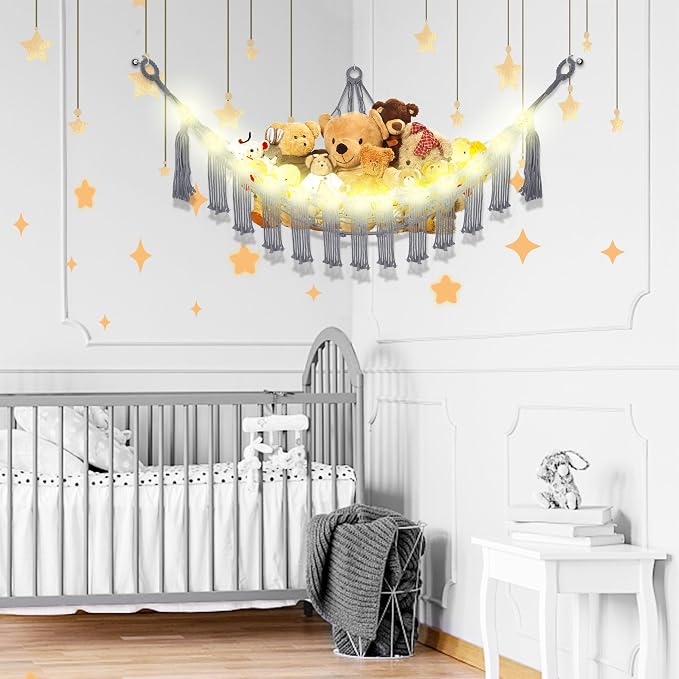 Stuffed Animal Hammock with LED Light, Large Stuffed Animals Storage Corner - Image 2