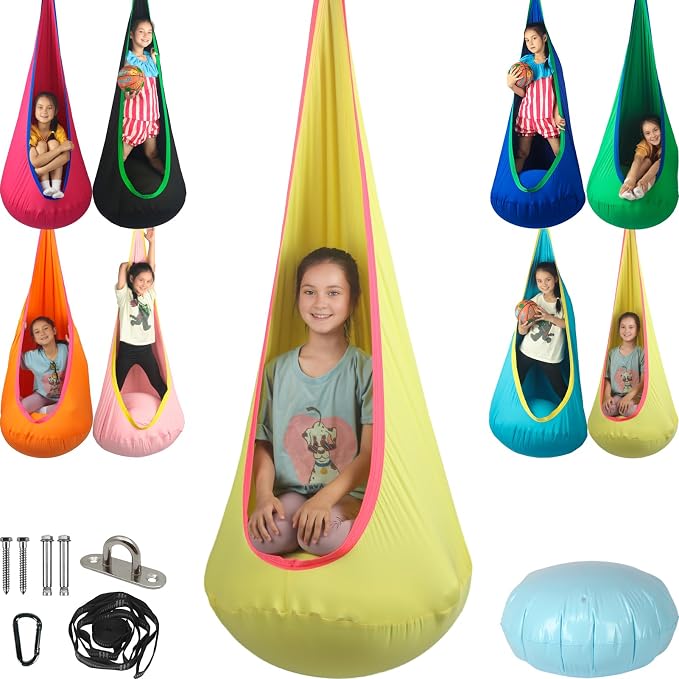 Kids Pod Swing Seat, Max 300 Lbs, Child Sensory Swing Chair Indoor & Outdoor by HiChrote
