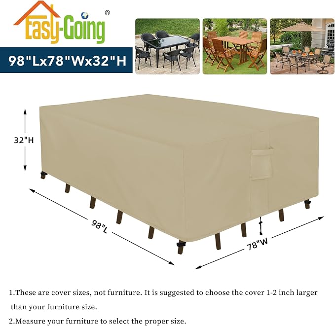 Easy-Going Rectangle Patio Furniture Cover Waterproof Outdoor Dining Table and - Image 2