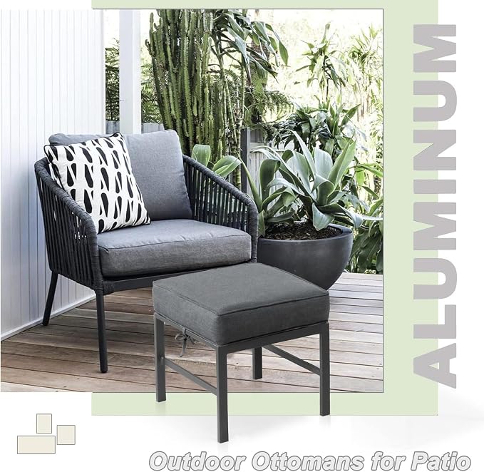 2 Pieces Outdoor Ottomans for Patio, No-Assembly Aluminum Outdoor Patio - Image 8