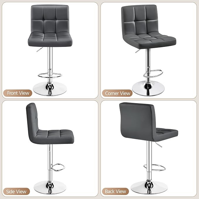 Yaheetech Bar Stools Set of 2, Adjustable PU Leather Swivel Barstools, Modern - Image 7