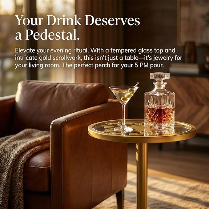 Gold Drink Table, Indoor Outdoor Small Round Side Table - Image 6
