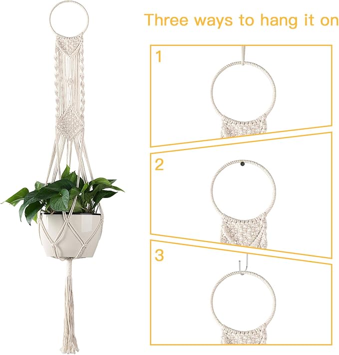 Cuttte Macrame Plant Hanger, Indoor Outdoor Hanging Planter Basket, Hanging - Image 3