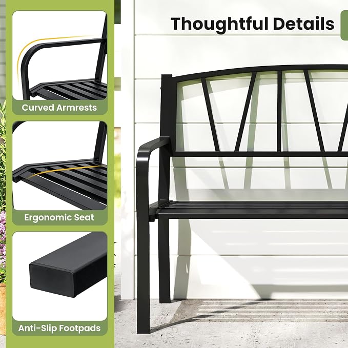 Tangkula Metal Patio Park Bench, Outdoor Garden Bench Loveseat - Image 8