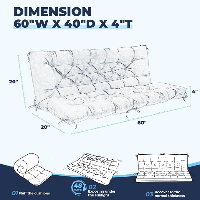 Porch Swing Cushions, Waterproof Swing Cushions Replacement - Image 5