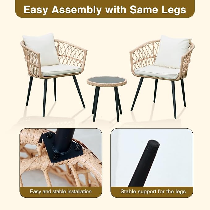 3 -Piece Outdoor Patio Furniture Set, All-Weather PE Rattan Conversation Set - Image 5