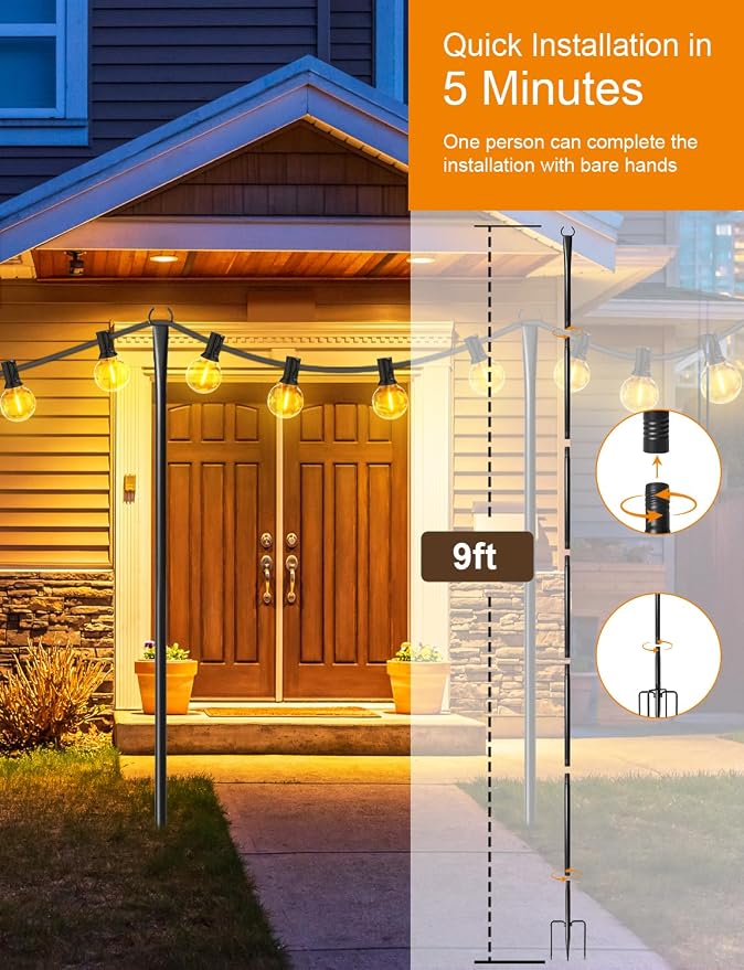 6 Pack String Light Poles for Outside, Thickened Metal Lights Hanger Pole - Image 6
