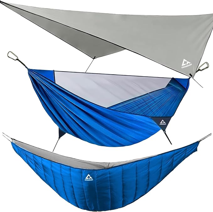 Camping Hammock with Mosquito Net, Underquilt & Rain Fly Tarp – 2 Person by CROSSHIP