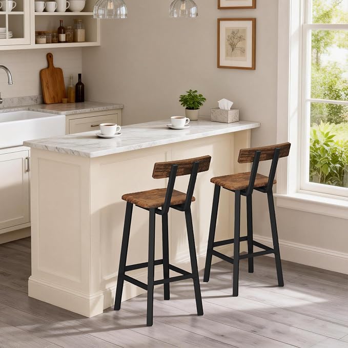 Bar Stools, Counter Stools for Bar, Living Room, and Dining Room, Rustic Brown - Image 3